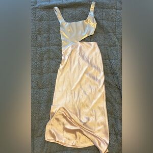 Meshki Satin Dress in Tan and Baby Pink